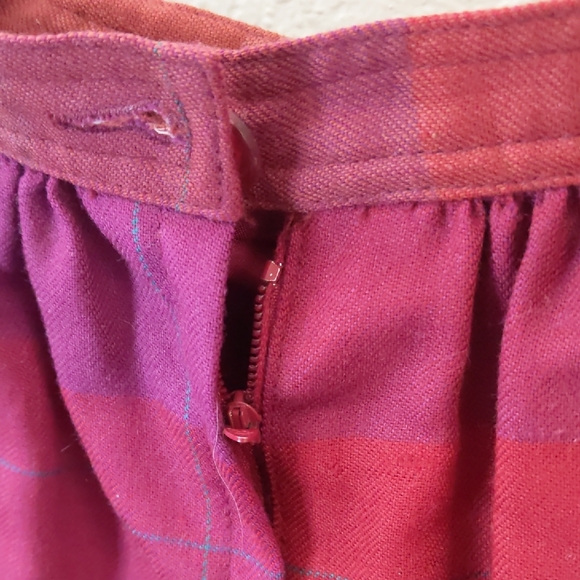 Vtg Liz Claiborne Plaid Burgundy Plum Midi Skirt 100% Wool Fall Trend 80's Sz12 - Picture 6 of 8